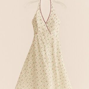 XXI White Floral Halter Mini Dress | Red Trim | Cottagecore Size S/XS